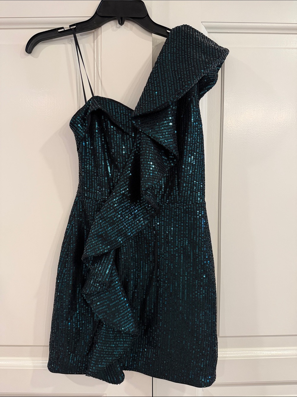 DO+BE Teal One-Shoulder Sequin Ruffle Dress
